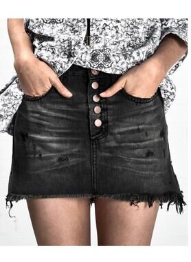 One teaspoon black denim jean distressed skirt size 25